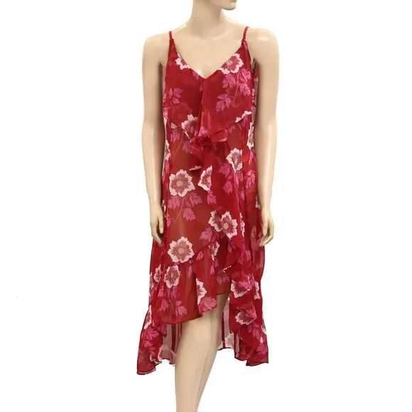 Free People Sunfaded Maxi Top Floral Printed Ruffle Slip Sheer Swing XS 279511 - Picture 5 of 8